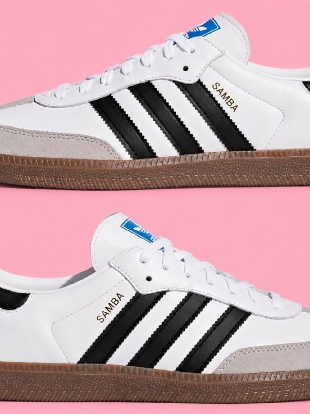 Adidas Samba Leather Sneakers - White/Black with Gum Sole. Brand New In Box.
